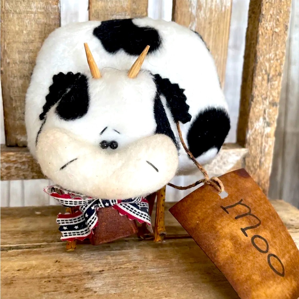 Primitive ~Hand-crafted~ Plush Cow Sitter Figurine NEW!